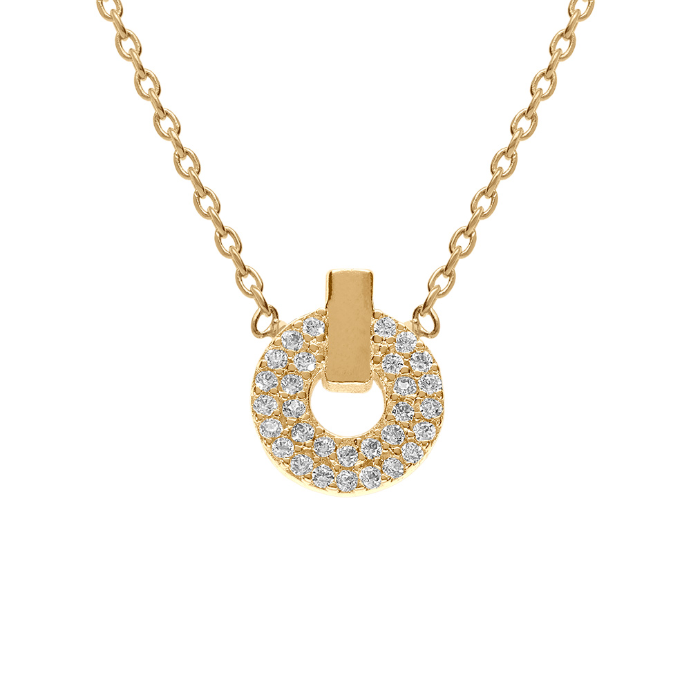 Collier en plaqu or pendentif rond avec oxydes blancs sertis 38+4cm - Vue 1