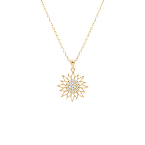 Collier en plaqué or pendentif soleil 15mm oxydes blancs au centre - 40+5cm - Vue 1
