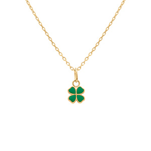 Collier en plaqu or pendentif trfle rsine verte - 35+2cm - Vue 1