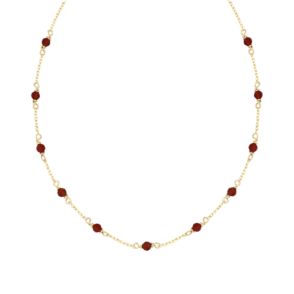 Collier en plaqu� or pierre agate rouge fonc� v�ritable 38+4cm - Vue 1