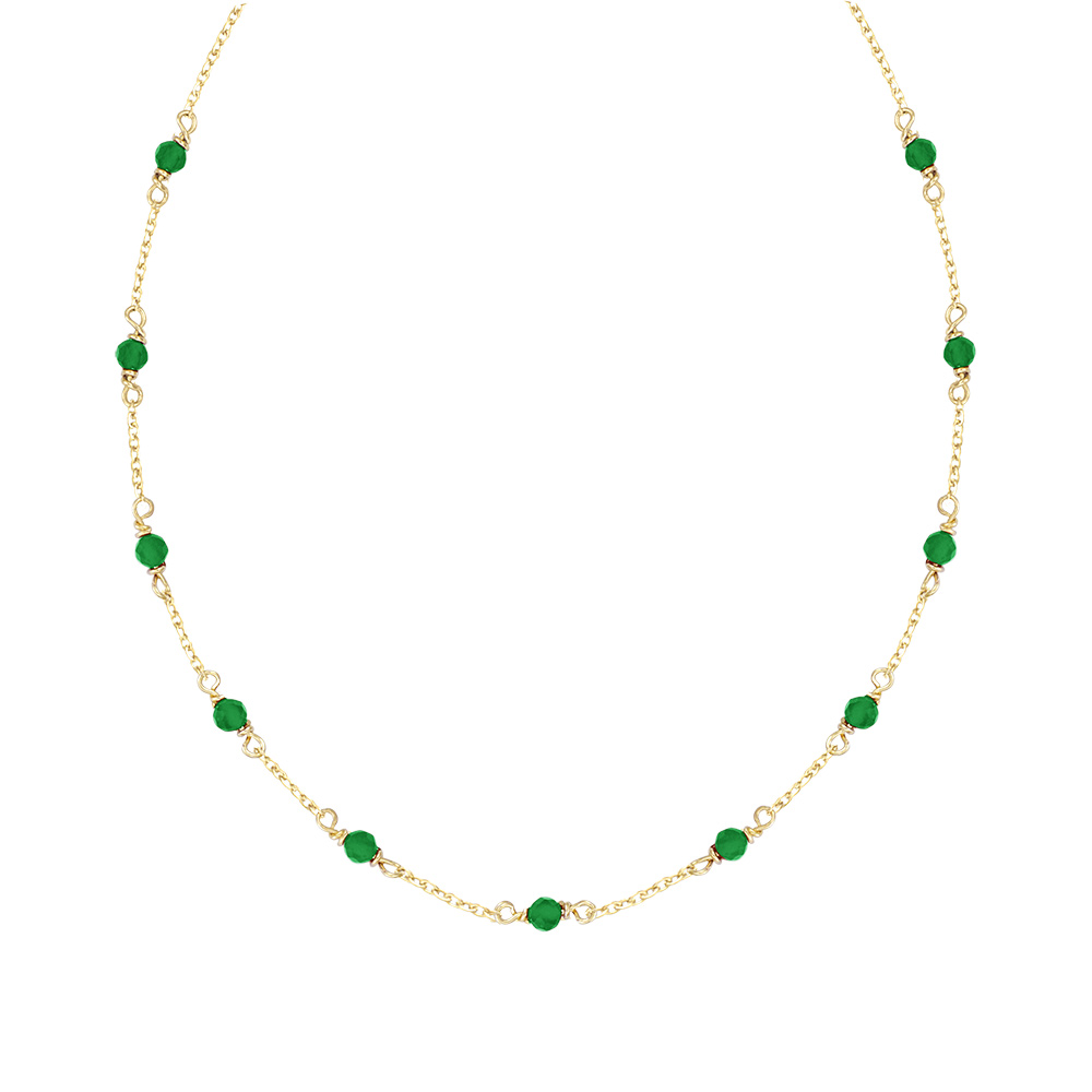 Collier en plaqu� or pierre agate verte v�ritable 38+4cm - Vue 1