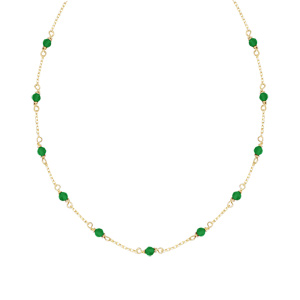 Collier en plaqu or pierre agate verte vritable 38+4cm - Vue 1