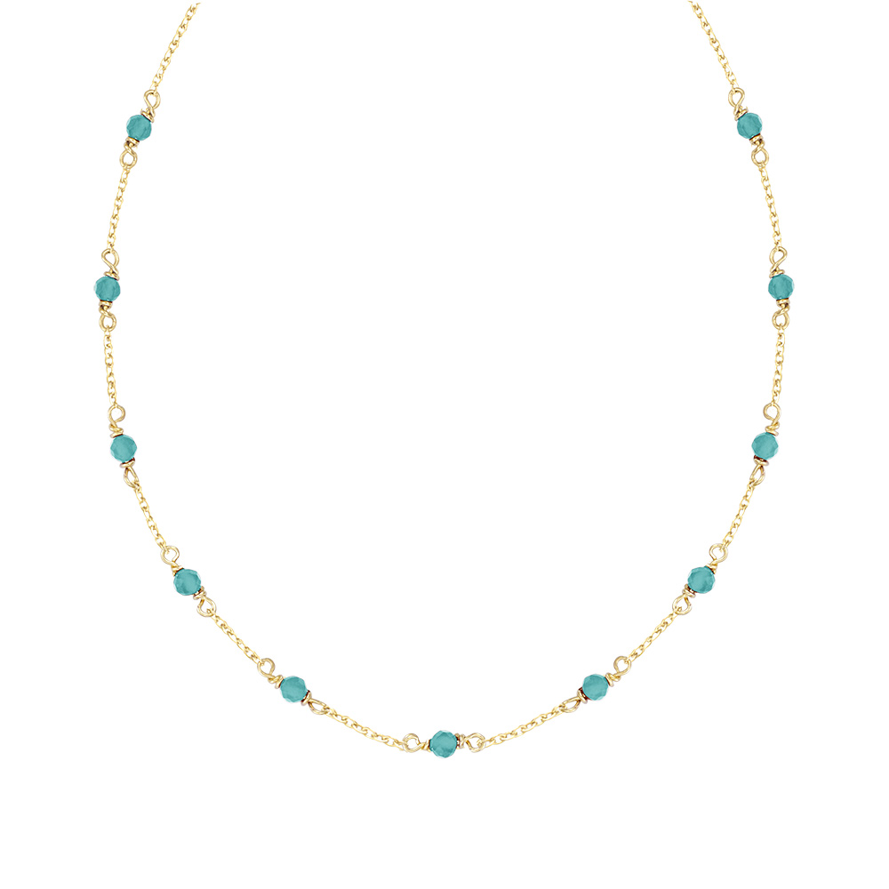Collier en plaqu� or pierre amazonite v�ritable 38+4cm - Vue 1