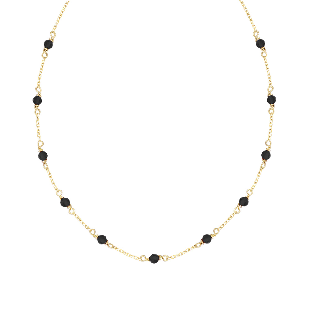 Collier en plaqu or pierre onyx vritable, rglable de 38cm  42cm - Vue 1