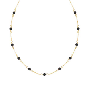 Collier en plaqu or pierre onyx vritable, rglable de 38cm  42cm - Vue 1