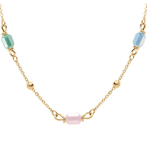 Collier en plaqu� or quatre pierres cylindriques bleue  rose blanche - 16+3cm