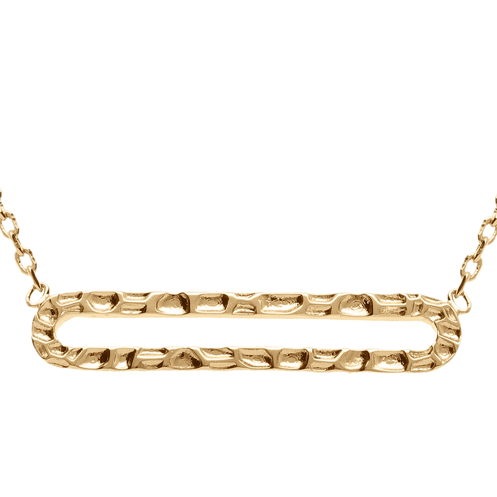Collier en plaqu� or rectangle 25mm ajour� et martel� - 38+4cm - Vue 1
