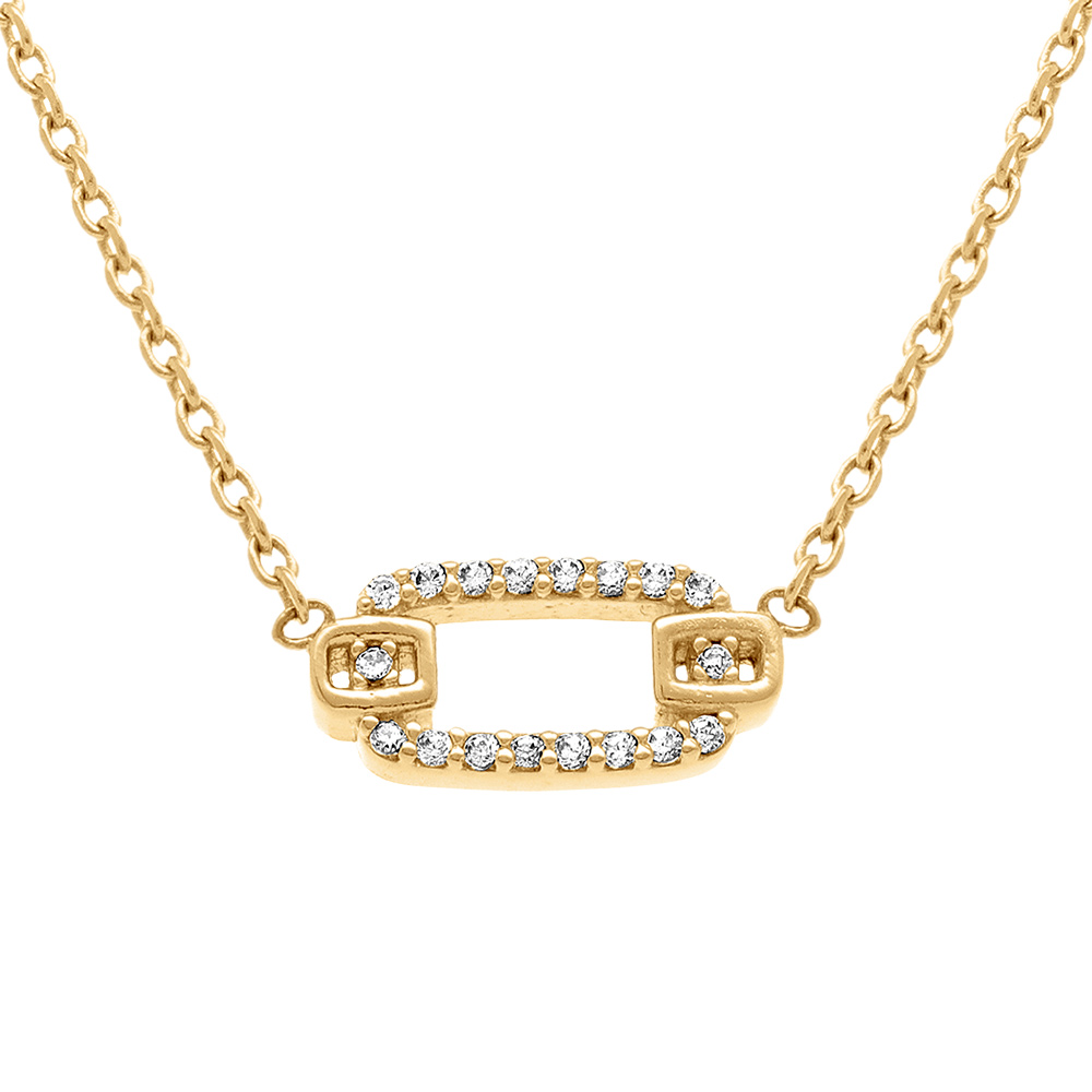 Collier en plaqu� or rectangle orn� d\'oxydes blancs - 38+4cm - Vue 1