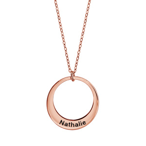 Collier en plaqu or rose chane avec pendentif 1 anneau prnom  graver - longueur 40cm + 5cm de rallonge - Vue 1