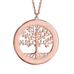 Collier en plaqu or rose chane avec pendentif arbre de vie prnom  graver 40+5cm - Vue 1