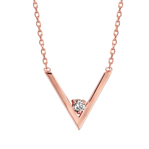 Collier en plaqué or rose chaîne avec pendentif forme V avec 1 oxyde blanc dans la pointe - longueur 39cm + 3cm de rallonge - Vue 1