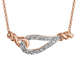 Collier en plaqué or rose chaîne avec pendentif goutte évidée ornée d\'oxydes blancs sertis et avec un élément tournant de chaque côté - longueur 42cm + 3cm de rallonge - Vue 1