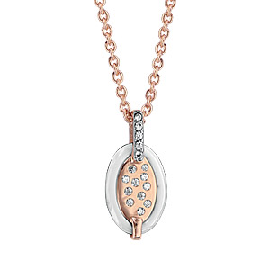 Collier en plaqué or rose chaîne avec pendentif ovale en céramique blanche et éclats d\'oxydes blancs sertis - longueur 42cm + 3cm de rallonge - Vue 1