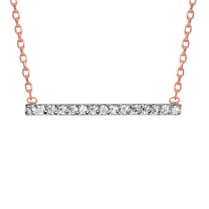 Collier en plaqué or rose chaîne avec pendentif rail d\'oxydes blanc sertis - longueur 39cm + 3cm de rallonge - Vue 1