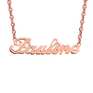 Collier en plaqué or rose chaîne maille forçat avec découpe anglaise 1 prénom - longueur 40cm + 3cm de rallonge - Vue 1