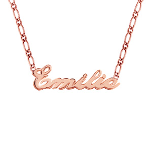 Collier en plaqué or rose chaîne mailles 1+1 largeur 2mm avec découpe anglaise 1 prénom - longueur 40cm + 3cm de rallonge - Vue 1