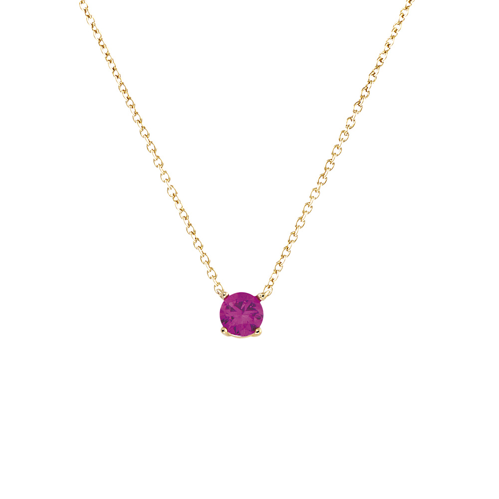 Collier en plaqu� or solitaire oxyde fushia 4mm 40+4cm - Vue 1