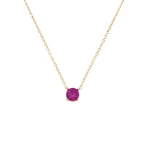 Collier en plaqu or solitaire oxyde fushia 4mm 40+4cm - Vue 1