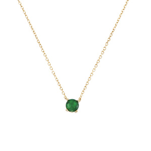 Collier en plaqu or solitaire oxyde vert 6mm 40+4cm - Vue 1