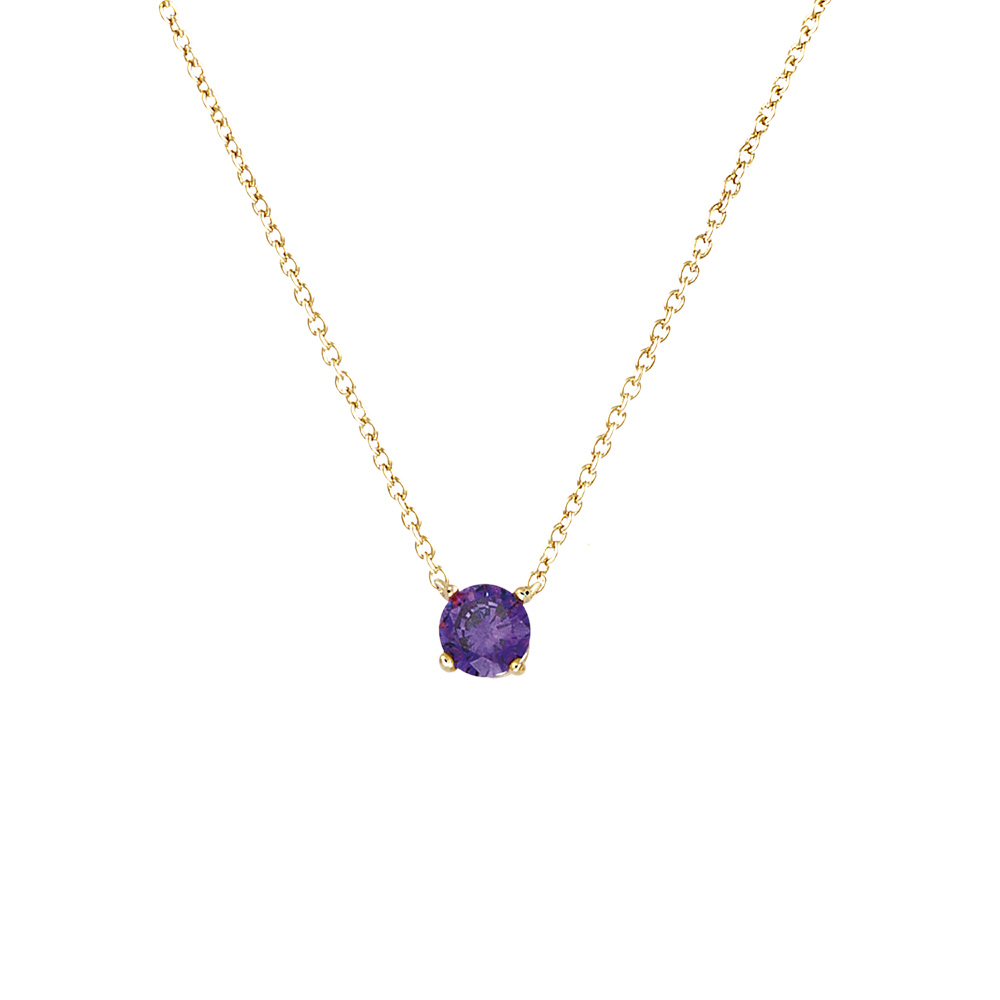 Collier en plaqu� or solitaire oxyde violet 6mm 40+4cm - Vue 1