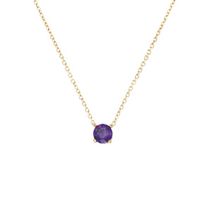 Collier en plaqu or solitaire oxyde violet 6mm 40+4cm - Vue 1