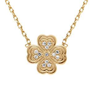 Collier en plaqu� or tr�fles avec oxydes blancs - 38+4cm