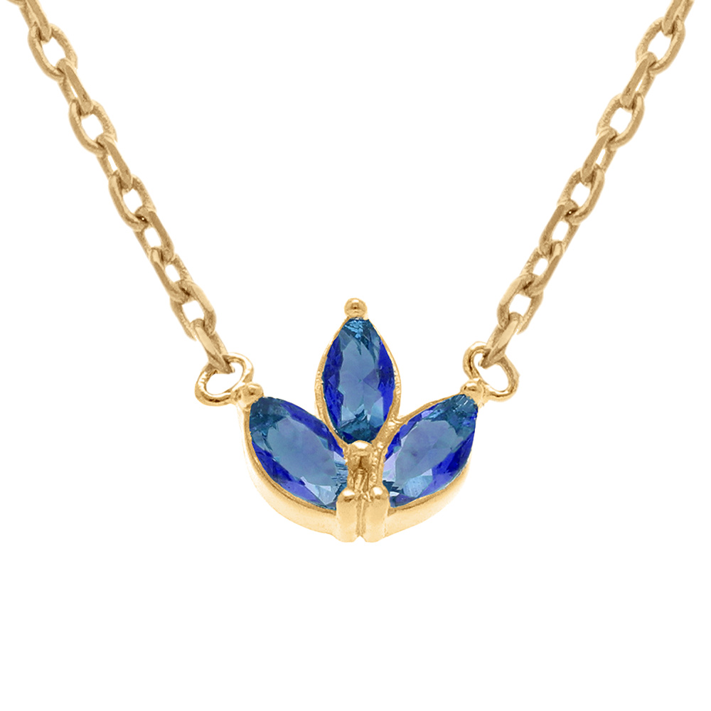 Collier en plaqu� or trois navettes d\'oxydes bleu - 38+4cm - Vue 1