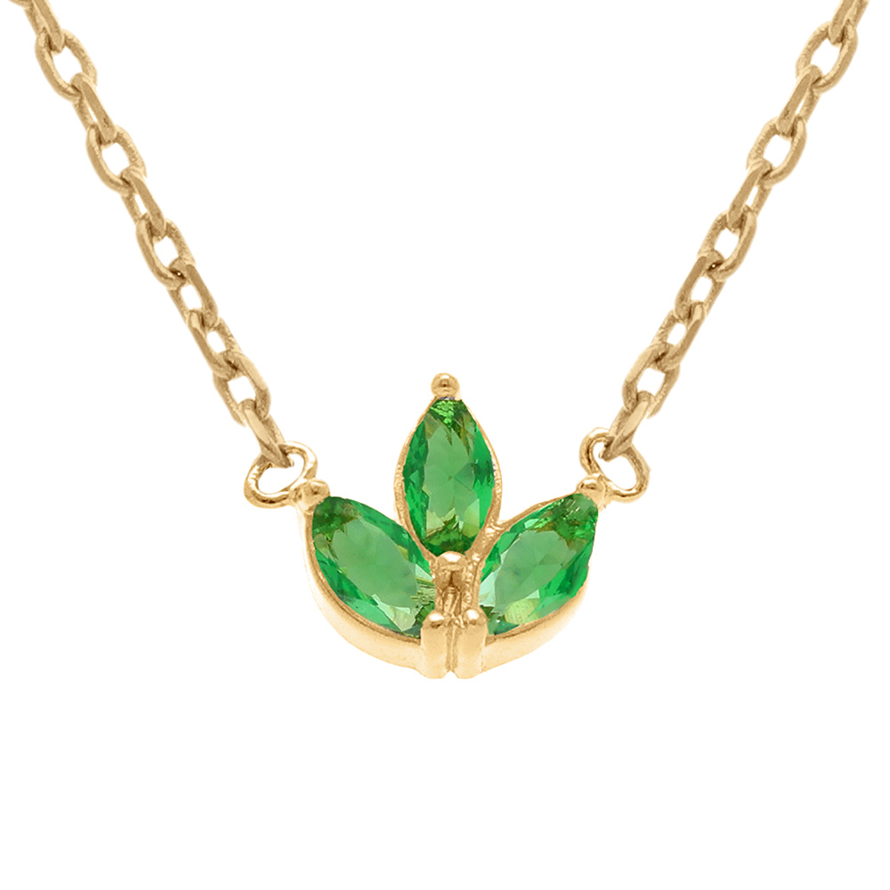 Collier en plaqu� or trois oxydes vert - 38+4cm - Vue 1