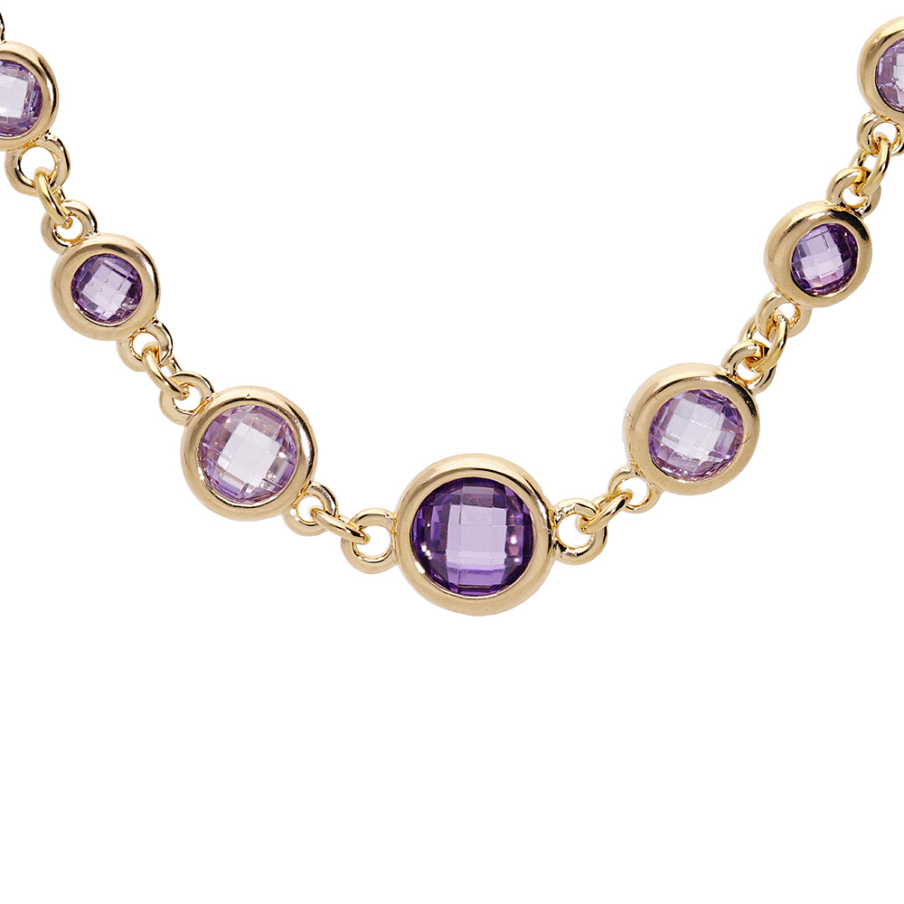 Collier en plaqu� or tutti frutti avec oxydes ronds violets 40+4.5cm - Vue 1