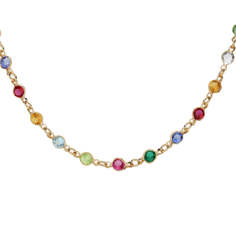 Collier Chaîne Pendentif En Plaqué Or Avec Multi Pierres - Occasion