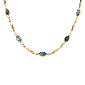 Collier en plaqu� or tutti frutti navettes d'oxydes d�grad� de bleu et baguettes - 40+7cm