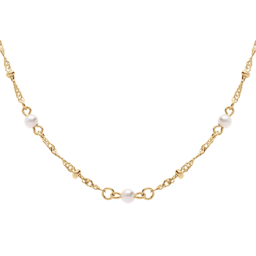 Collier en plaqu� or twist et perles blanches imitation - 40+7cm - Vue 1