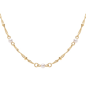 Collier en plaqu� or twist et perles blanches imitation - 40+7cm