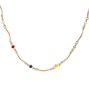 Collier en plaqu or vagues et perles multi couleurs 40+5cm - Vue 1