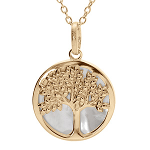 Collier en vermeil arbre de vie avec nacre blanche - 42+3cm