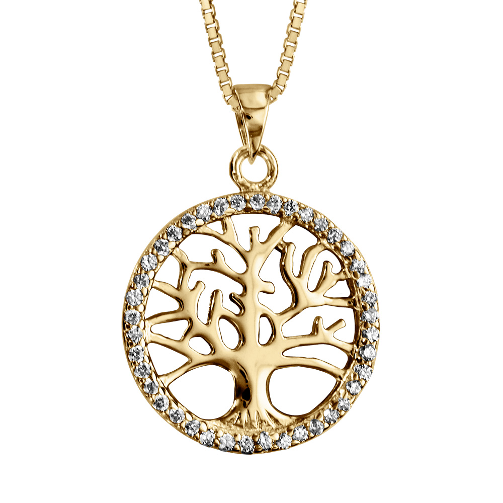 Collier en vermeil arbre de vie contour d\'oxydes blancs sertis  - 42+3cm - Vue 1