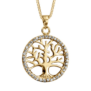 Collier en vermeil arbre de vie contour d\'oxydes blancs sertis - 42+3cm - Vue 1