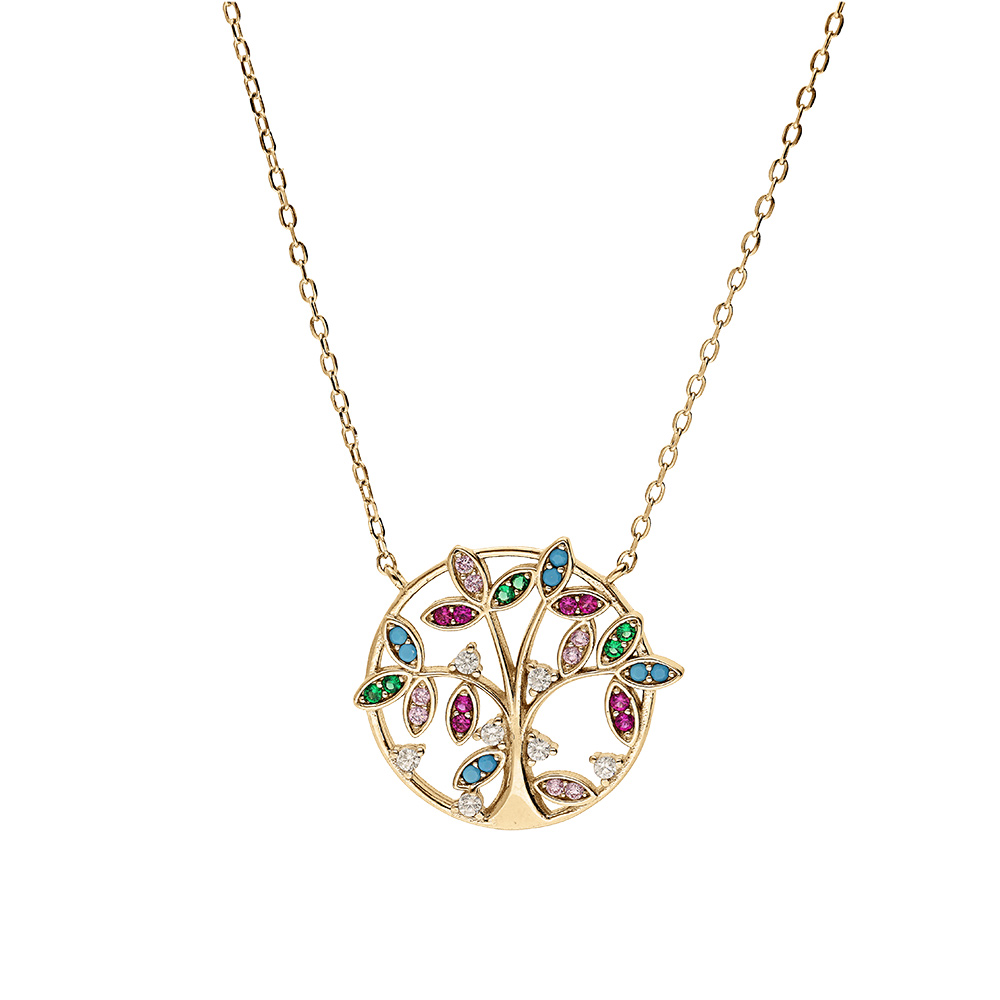 Collier en vermeil arbre de vie oxydes multi couleurs  - 40+4cm - Vue 1