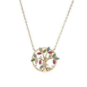 Collier en vermeil arbre de vie oxydes multi couleurs - 40+4cm - Vue 1