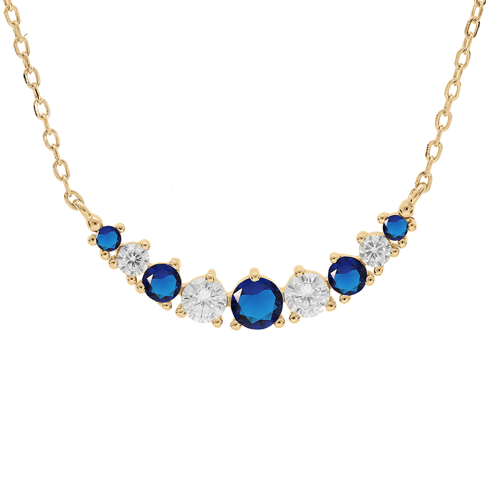 Collier en vermeil arrondi d\'oxydes blancs et bleus sertis - 42+3cm - Vue 1