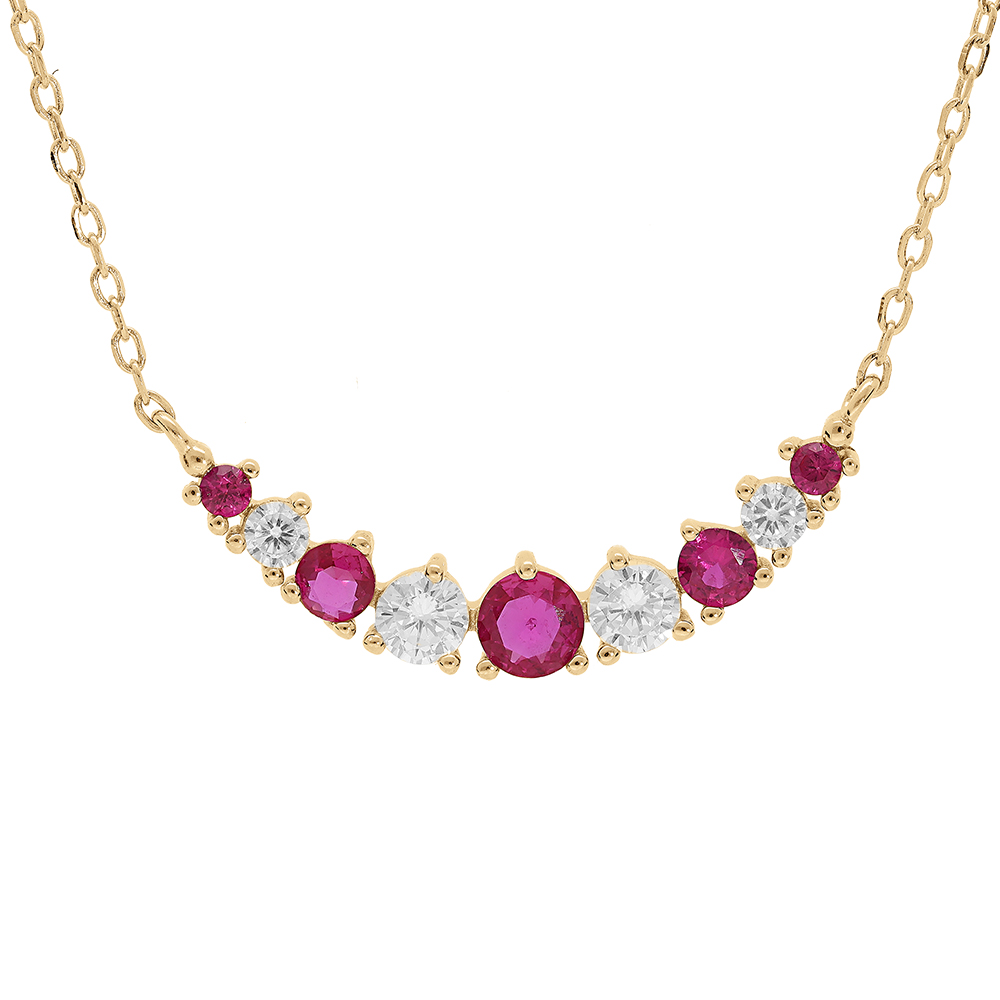 Collier en vermeil arrondi d\'oxydes blancs et fushia sertis - 42+3cm - Vue 1