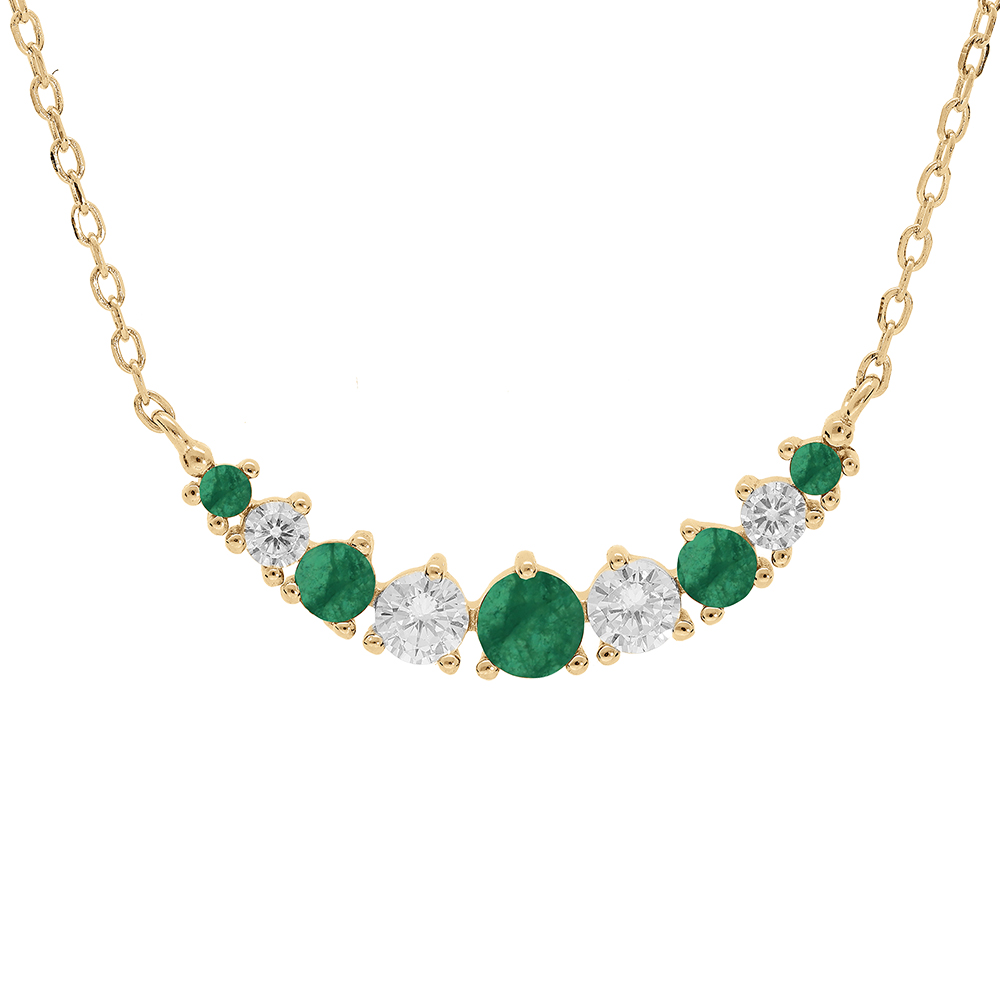 Collier en vermeil arrondi d\'oxydes blancs et vert fonc� sertis - 42+3cm - Vue 1