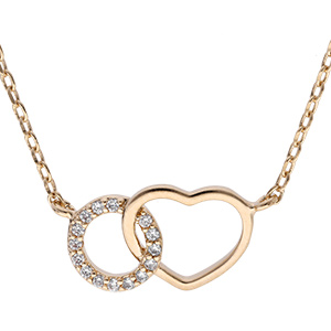 Collier en vermeil avec cercle d'oxydes blancs sertis entrelac� avec coeur lisse - 40+5cm