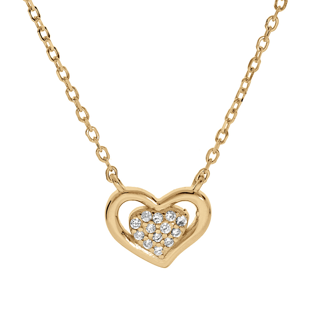 Collier en vermeil avec coeur d\'oxydes blancs sertis - 42+3cm - Vue 1