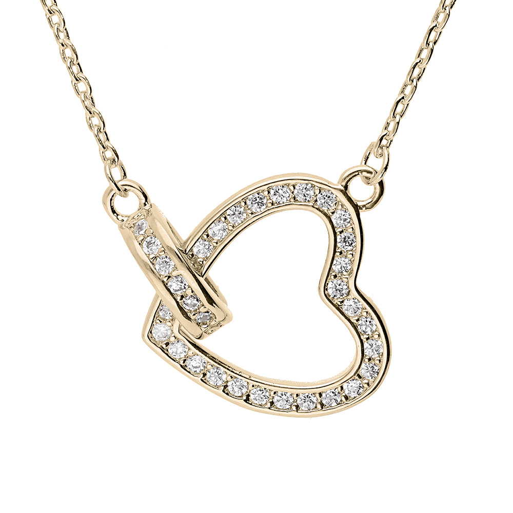 Collier en vermeil avec coeur entour� d\'oxydes blancs sertis - 40+5cm - Vue 1