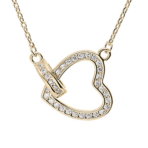 Collier en vermeil avec coeur entour� d'oxydes blancs sertis - 40+5cm