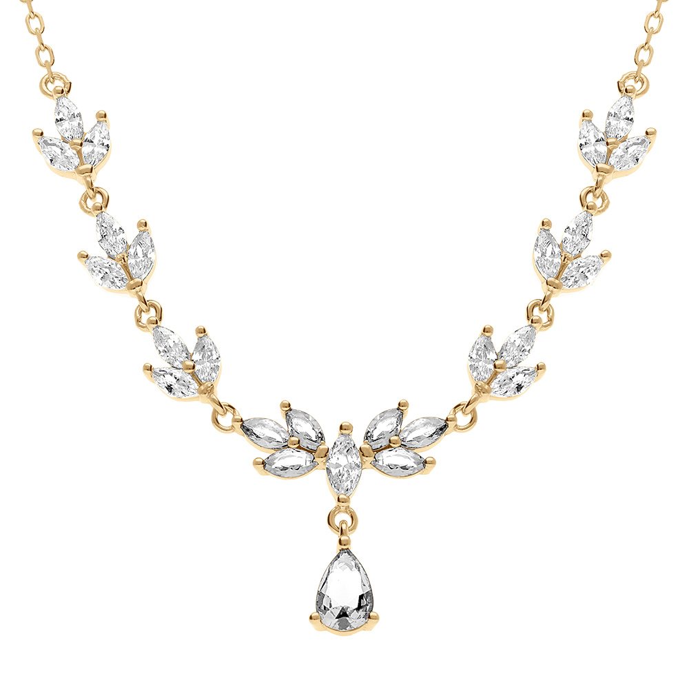 Collier en vermeil avec oxydes blancs et pendentif goutte - 42+3cm - Vue 1