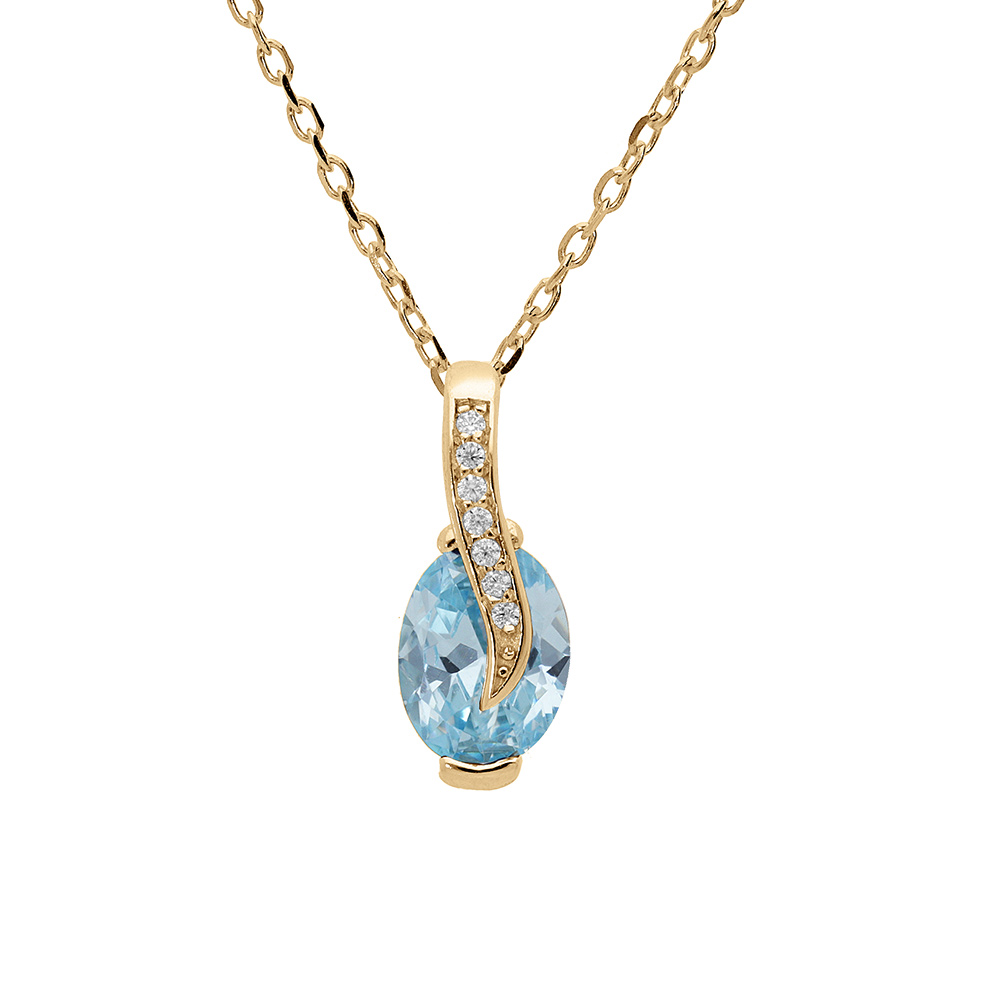 Collier en vermeil avec pendentif bleu ciel et oxydes blancs sertis 42+3cm - Vue 1