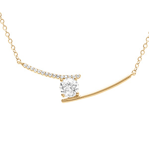Collier en vermeil  avec pendentif compos� de deux lignes d�cal�es et entre elles un oxyde  blanc serti - 40+4cm