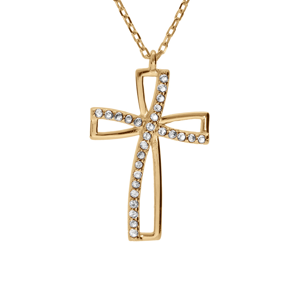 Collier en vermeil avec pendentif croix oxyde blanc serti - 40+5cm - Vue 1